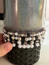 Image 3 of Black, White and Silver Tumbler Bracelet Stack