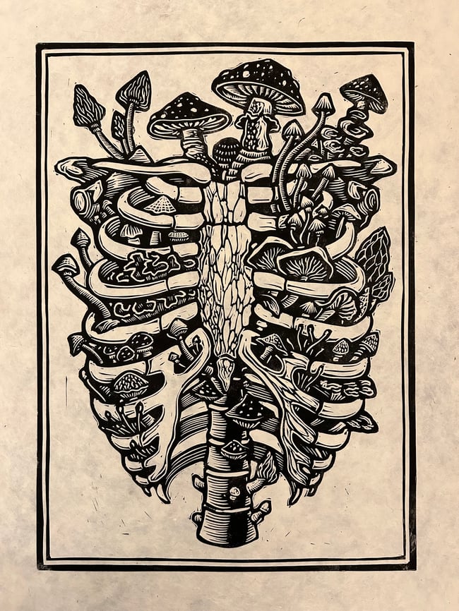 Toadstool Torso Block Print 