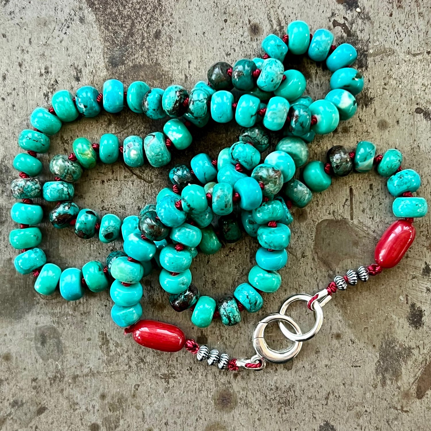 Image of Turquoise & Coral Beaded Necklace