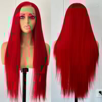 Image 3 of 13X4 Burgundy Red Wig Long Straight Synthetic Lace Front Wig Dark Wine Colored Hair Lace Frontal Wig