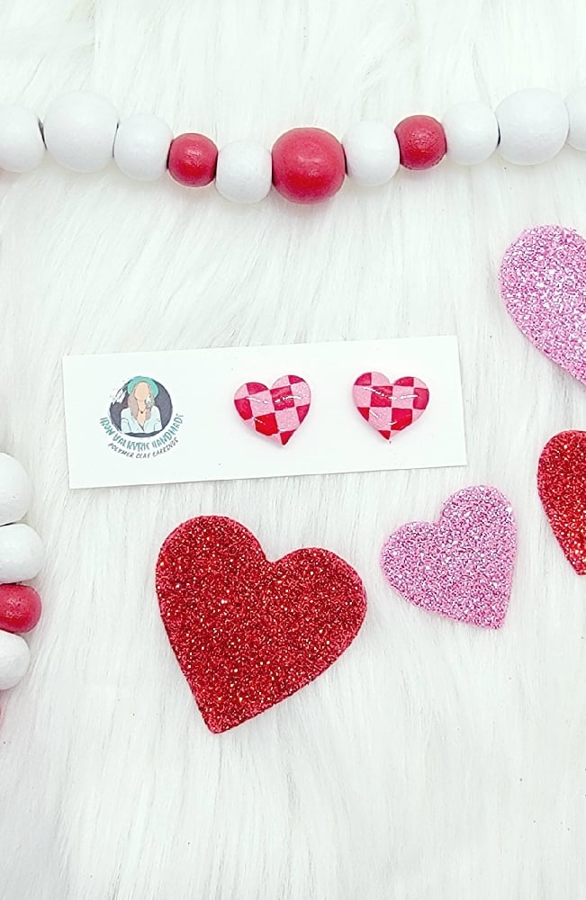 Image of Checkered Heart Studs