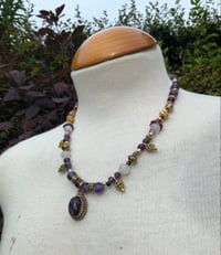 Image 2 of Amethyst cabochon purple pendant choker style necklace
