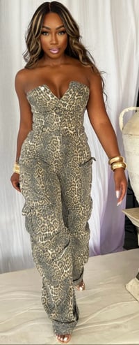 Image 3 of Leopard Print Denim Jumpsuit 