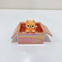 Image 2 of Glow in dark picture holder orange cat in the box ceramic keepsake (rainbow effect)