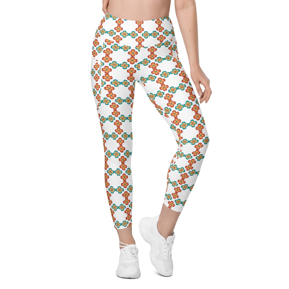 Image of 60's Design Bold Colors, Orange And Green Leggings with pockets