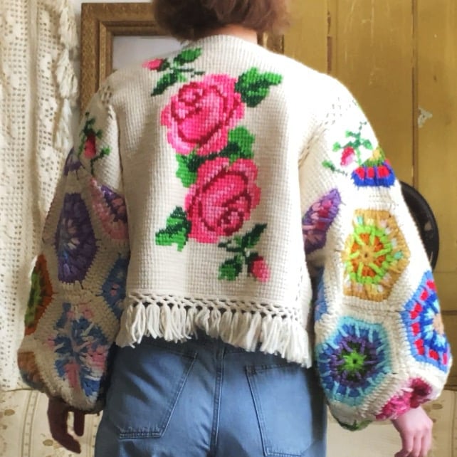 Image of Hot Pink Rose Hexagon Granny Sweater