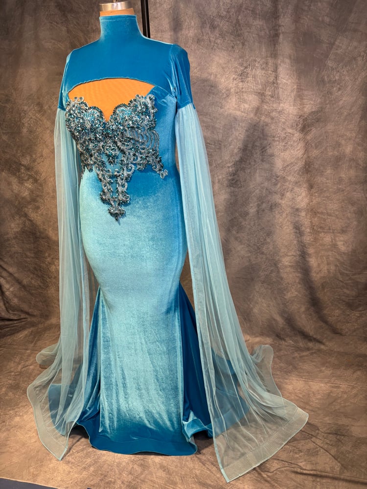 Image of Blue Flowy Sleeve Dress (1X)