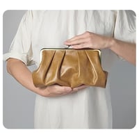 Image 1 of Caramel Pleated Leather Clutch