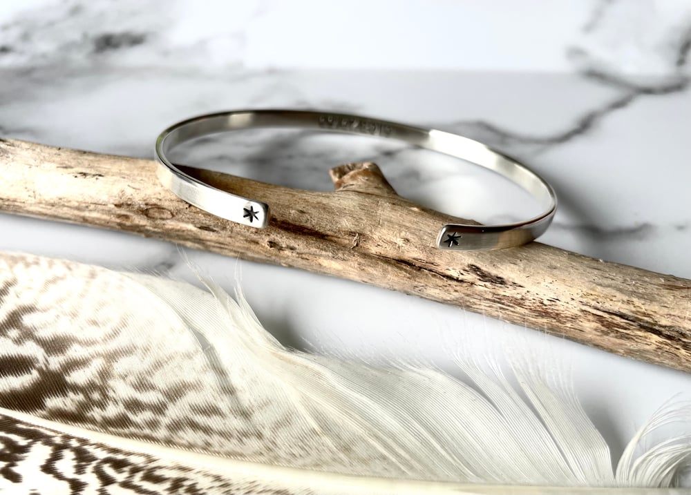 Handmade Sterling Silver Coordinates Special Date Cuff Bracelet 925