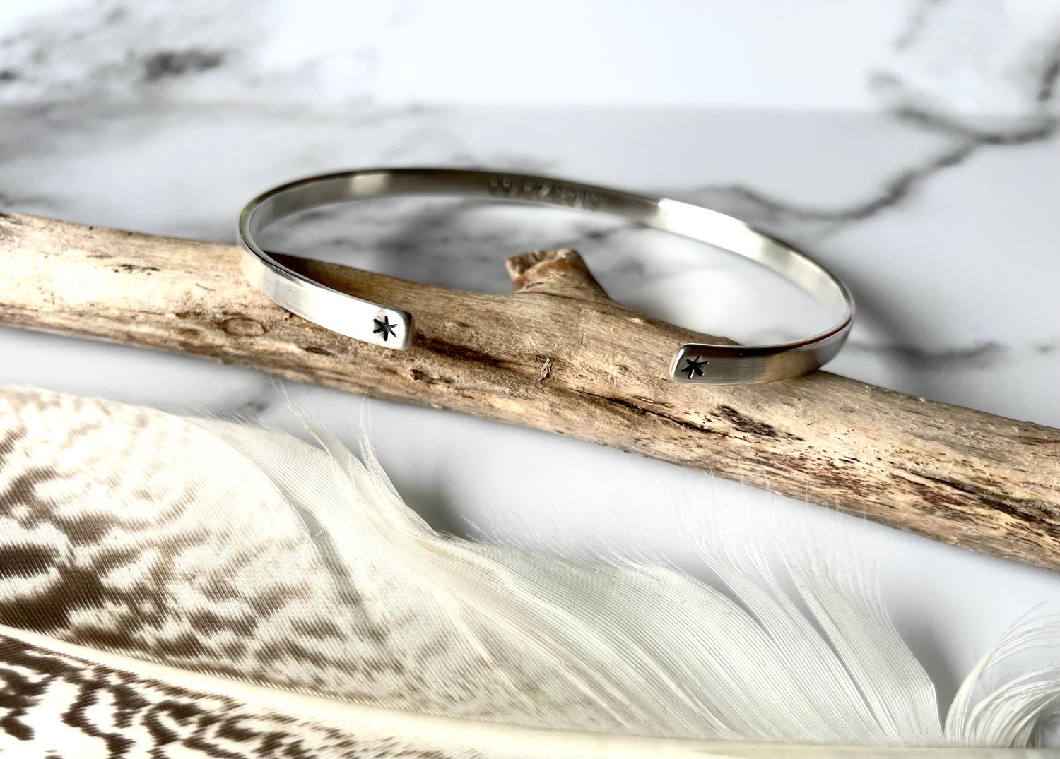Image of Handmade Sterling Silver Coordinates Special Date Cuff Bracelet 925