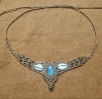 Image 1 of Azure Tides - Blue apatite & Cowrie shell micro macrame necklace 