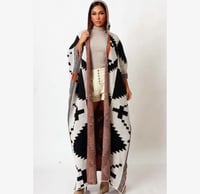 Image 2 of Oversized Hooded Geometric Knit Cardigan