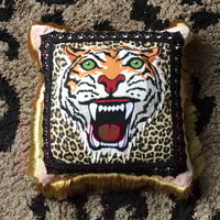 Image 9 of Pink Velvet Black Trim Tiger Cushion