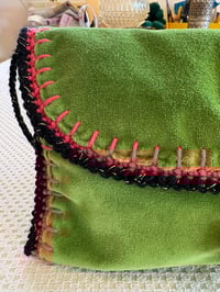 Image 8 of Artisan Crochet Vintage Fabric Green Velvet Floral Clutch Wristlet Purse 