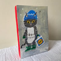 Image 2 of Original painting on wood -going to Lidl in the snow