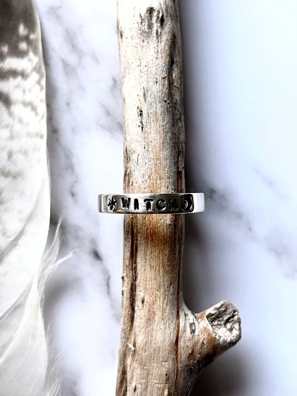 WITCH Silver Stacking Ring With Star And Moon. Sterling 925.