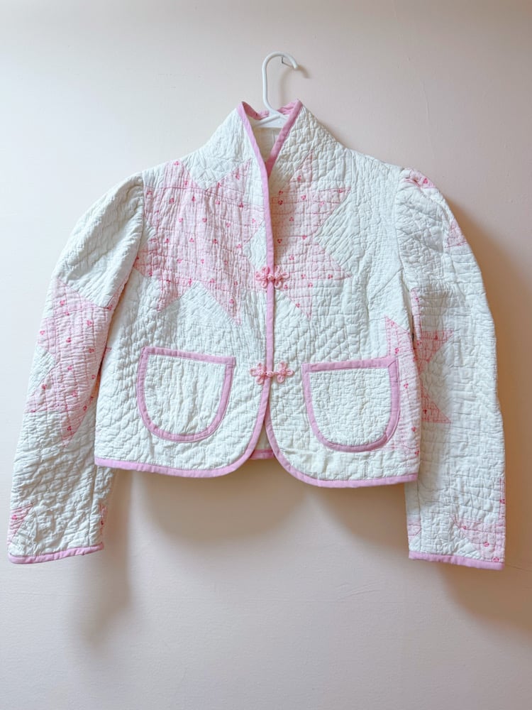 Image of Princess Puff Sleeve Quilt Coat — Baby Pink Sawtooth Star