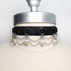 Satin choker with chains and heart-shaped beads