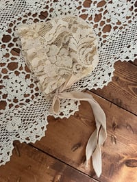 Image 2 of Antique Beige Lace Newborn Bonnet