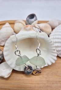Image 1 of Sea Glass and Wave Charm Earrings
