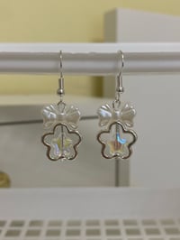 Image 2 of bow + flower glass earrings