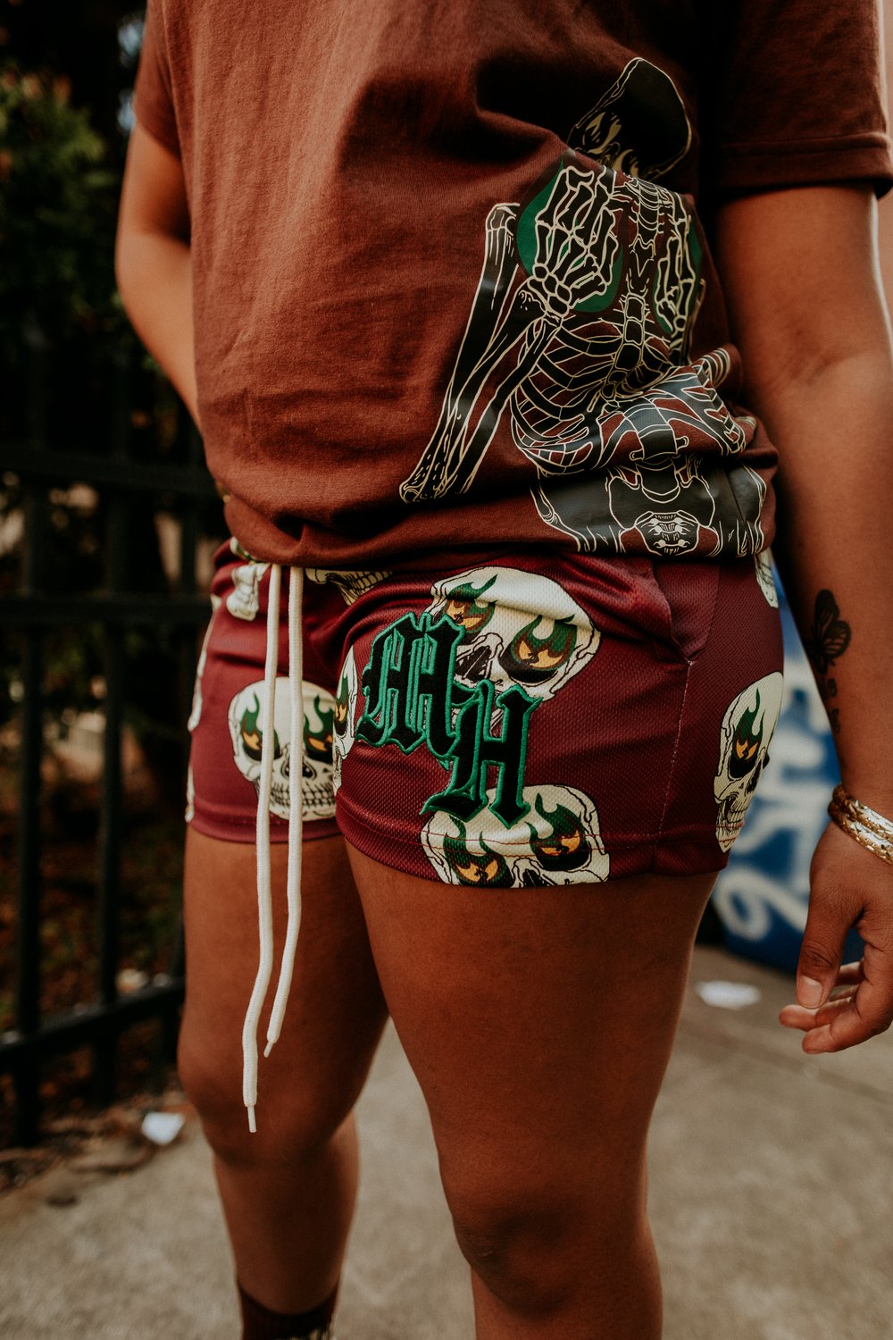 Image of Womens Maroon Skull Shorts