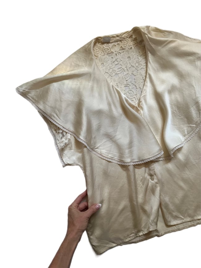70s cream silk and lace blouse