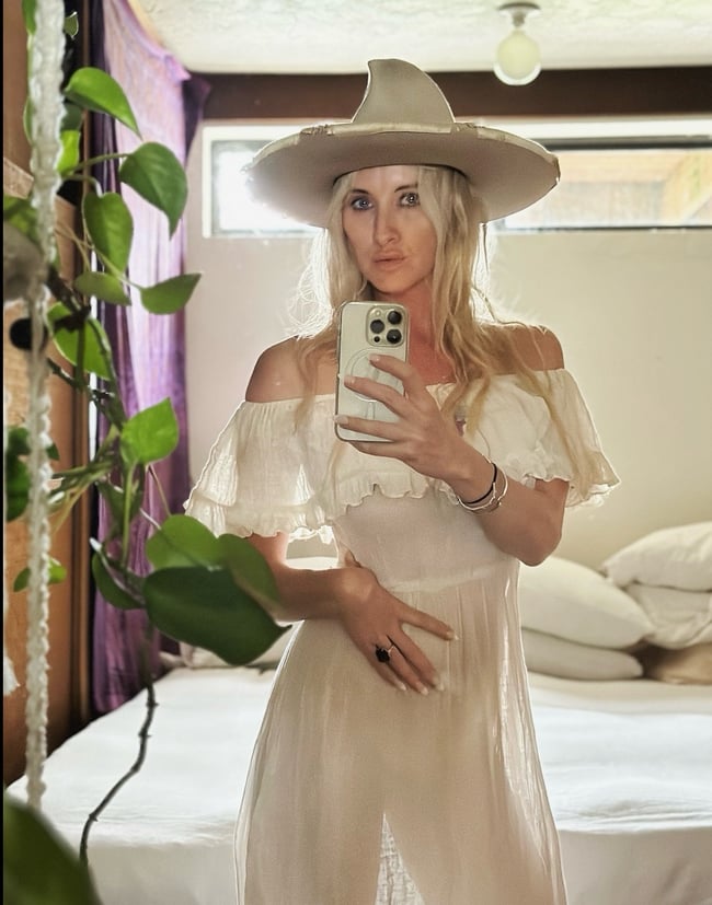 early 70s lightweight gauze off shoulder dress with floral detail 