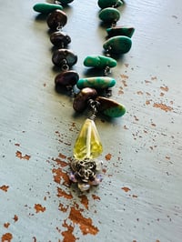 Image 1 of  turquoise petal and gemstone necklace with opal fringe pendant