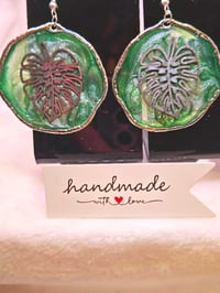 Image 5 of Handcrafted Resin Circular Monstera Leaf Earrings 