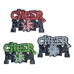 Image of Cheer Mom Sequin Pom Pom Iron On Patch