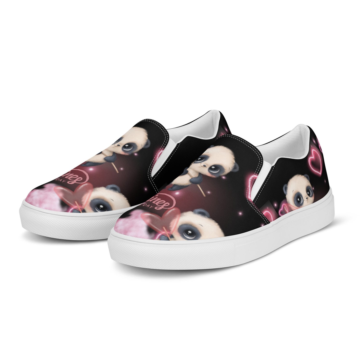 Image of Women’s slip-on Valentines Day Panda canvas shoes
