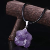 Image 1 of 1PC Natural Crystal Rough Stone Amethyst Pendant Energy Healing Gemstone Amethyst Necklace Charms Ch