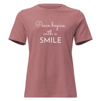 Image 6 of Women's Relaxed T-Shirt, Peace Begins With A Smile Tee