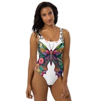 Image 1 of White and Colorful Butterfly One-Piece Swimsuit