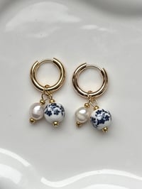 Image 1 of Gold Greek Style Pearl Huggies