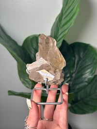 Image 1 of  SMOKEY RUTILE IN QUARTZ CLUSTER ON STAND G