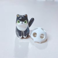 Image 1 of Tuxedo Kitty With Skull Mask Ceramic Figurine 1