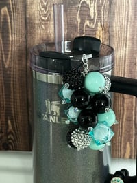 Image 1 of Midnight Glitz Black and Teal Glitz Tumbler Straw Bauble