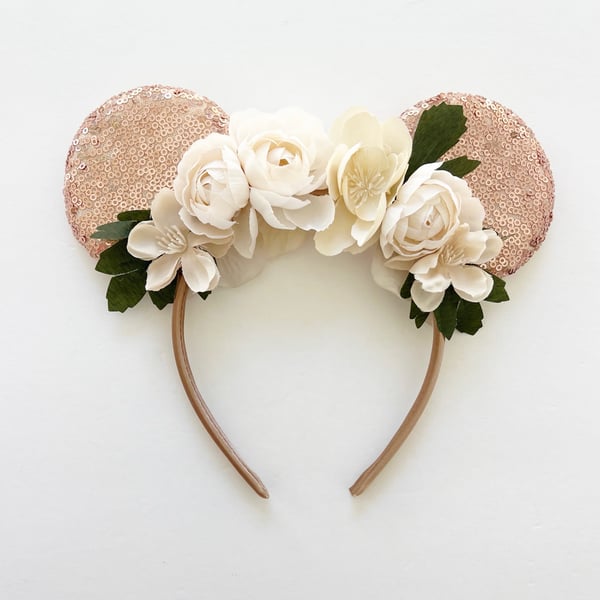 Image of Rose Gold Ears with Cream Florals
