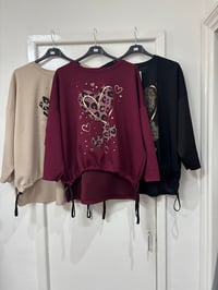 Image 1 of ANIMAL PRINT HEARTS DRAWSTRING TOP