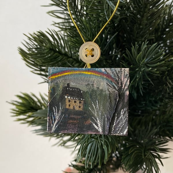 Image of Winter landscape with rainbow - miniature painting 