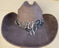 Image 1 of  Taupe Faux Suede Cowboy Hat Chain & Metal Band