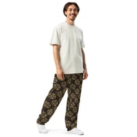 Image 1 of Gold and Black All Over Pentagram Print Unisex Wide-leg joggers