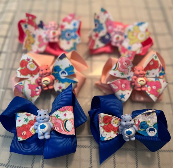 Image of 4” Bear - Combo Leather/Ribbon Hair Bows