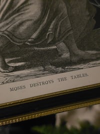 Image 3 of “Moses destroys the tables ” 1800s Bible page with preserved web