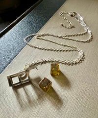 Image 1 of Sterling Silver Vintage Green Dice Charm Necklace