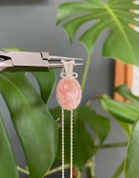 Image 1 of Silver Flower Agate Oval Crystal Necklace