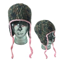 Image 1 of Dark Camo Trapper Hat with Pink Trim 