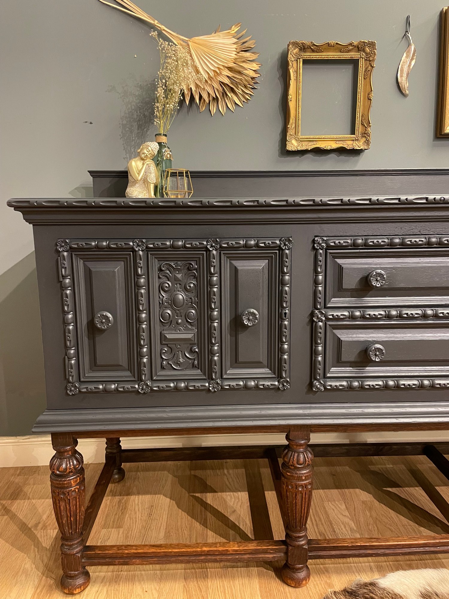 Image of Stunning large dark grey & oak sideboard 